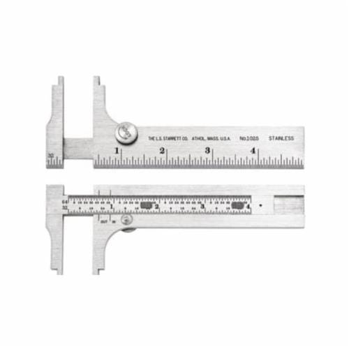 Starrett® 1025-6 Pocket Slide Caliper, 1/4 to 5 in Inside, 0 to 4-3/4 in Outside Measuring, Graduations 32nds, 64ths, 1-3/8 in D Jaw, Stainless Steel